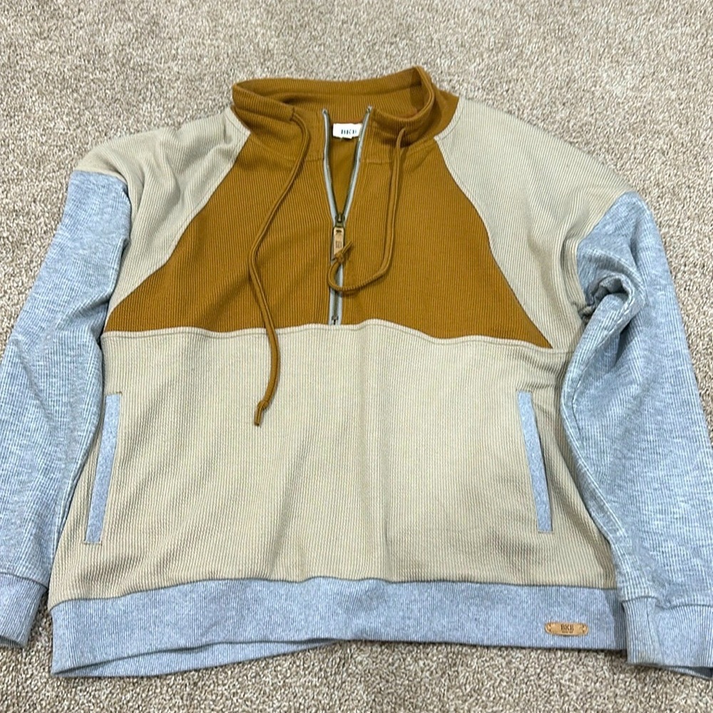 H&M Men's Zip-Up Sweater - Tan, Brown, and Gray